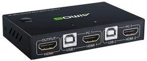 HDMI KVM Switcher 4K@30Hz 2 In 1 Out KVM Switcher Keyboard Mouse USB Shared Display Synchronization Controller USB KVM Switch eokCXOY