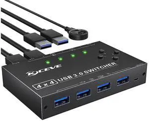 USB Switch for 4 PC USB 3.0 Switcher 4 in 4 out, USB 3.0 KVM Switch for 4 PC Share 4 USB Devices Keyboard, Mouse, Printer, Scanner, U disk with Wired Remote and 4 USB 3.0 A to A Cables eokCXOY
