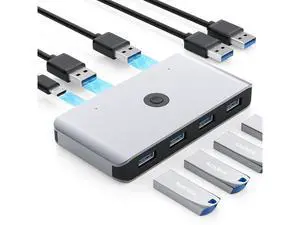 USB 3.0 KVM Switch Selector for 2 Computers Share 4 USB 3.0 Device, 2 in 4 Out USB 3.0 Switcher for Keyboard Mouse Printer Scanner PC Laptop One Button Switch Adapter with 2 Pack USB 3.0 Cables