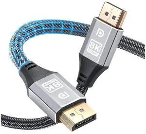 8K Displayport 1.4 Cable 6.6ft/2M, High Refresh Ultra HD DP to DP 32.4Gbps Lead, Supports 8K@60Hz, 4K@144Hz, HDR 10, 3D, FreeSync & G-Sync, Compatible for Gaming Monitor, HDTV, Display, PC/Laptop