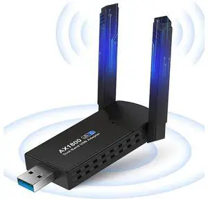 USB 3.0 WiFi 6 Adapter for PC, AX1806 1800Mbps Dual Band 2.42GHz/574Mbps & 5GHz/1201Mbps Wireless Network Dongle,Dual 5dBi Antennas High Gain 802.11AC Wireless Network Card Supports Windows 7/10/11