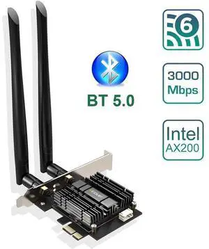 [Newest] WiFi 6 Card AX 3000Mbps PCIe Network Card AX200 802.11AX 2.4Ghz/5.8Ghz with Bluetooth 5.0 & Heat Sink Wireless PCI Express Wi-Fi Adapters Dual Band Antenna for Windows 10 64-bit eokCXOY