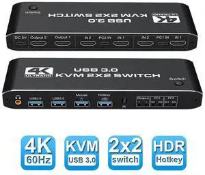 2x2 Dual Monitor HDMI KVM Switch 2 in 2 Out, 4K @60Hz 2 Port Dual Monitor USB 3.0 KVM Switch 1080P USB KVM Switcher HDMI with USB 3.0 port eokCXOY