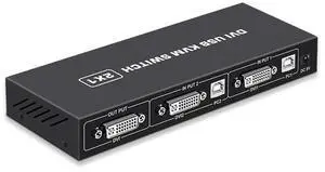 DVI KVM Switch,KVM Switch 2 in 1 Out for 2 Computers Share Keyboard Mouse and USB 2.0 Devices Support 1920 * 1080P @60Hz (4K*2K @30Hz), eokCXOY