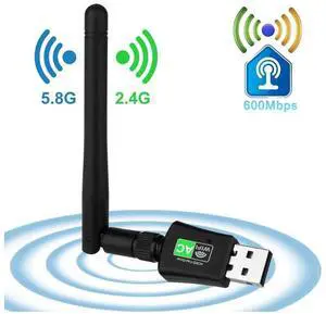 WiFi Adapter 600Mbps USB Wireless Network Adapter with High Gain Antenna, No CD ROM Required AC600 WiFi Dongle 5GHz/2.4GHz Dual Band USB Wireless Adapter Supports Windows XP/Vista/7/8/10 eokCXOY