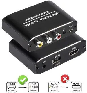HDMI to RCA Converter, 1080P HDMI to AV 3RCA CVBs Composite Video 3.5mm Aux Audio Adapter Supports PAL/NTSC for TV Stick, PS3, PC, Laptop, Xbox, HDTV, DVD (Black,Aluminum Alloy Material) eokCXOY