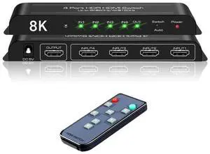 4 Port HDMI 2.1 Switch 4K@120Hz 8K@60Hz, 48Gbps transfer rate, HDMI Switcher 4 in 1 Out Support PS-5, X-box Series X, HDR10+, Do-lby Vision Do-l-by At-mos eokCXOY