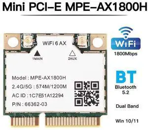 MPE-AX1800H Mini PCIE Wifi Card Dual Band 2.4GHz 5GHz Wifi 6 802.11ax 1800Mbps Wireless Bluetooth 5.2 Network Adapter for PC Windows 10/11 64bit eokCXOY