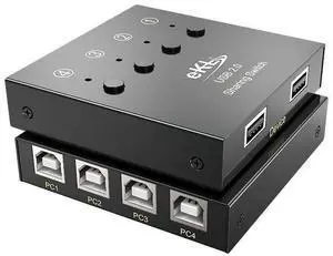 USB Switch Selector 4 Computers in Sharing 2 USB Devices Out Controller USB 2.0 Peripheral Switcher Box Hub for Mouse Keyboard PCs Scanner Printer with Button Swapping and 4 Pack USB A to B Cable