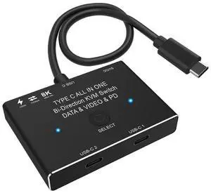 USB C Switch, Bi-Directional USB-C Switcher 2 Computers, USB Type C KVM Switch 8K @60Hz 4K@120Hz Video/10Gbps Data Transfer/100W Charging,Compatible with Thunderbolt Device (Black) eokCXOY