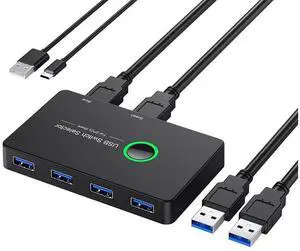USB 3.0 Switch Selector, USB3.0 2 in 4 Out for 2 Computers Share 4 Port USB KVM Switcher Hub for PC Mouse Keyboard Printer Scanner Compatible with Windows, MacOS eokCXOY