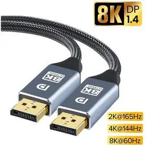 8K DisplayPort Cable, 3.3ft Ultra HD DisplayPort 1.4 Male to Male Nylon Braided DP Cable, 7680x4320 Resolution, 8K @60Hz, 4K @144Hz, 32.4Gbps, HDP, HDCP for PC, Laptop, HDTV, DP to DP Cable (1M) 8K DisplayPort Cable, 3.3ft Ultra HD DisplayPort 1.4 Male to Male Nylon Braided DP Cable, 7680x4320 Resolution, 8K @60Hz, 4K @144Hz, 32.4Gbps, HDP, HDCP for PC, Laptop, HDTV, DP to DP Cable (1M)