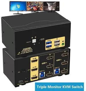 2 Port Triple Monitor USB 3.0 HDMI KVM Switch with Audio Output, All Input Cables, 4K@60Hz Triple Monitor HDMI KVM Switch for 2 Computers Sharing 3 Monitors Supports Emulation EDID, with 2 USB 3.0 Hub 2 Port Triple Monitor USB 3.0 HDMI KVM Switch with Audio Output, All Input Cables, 4K@60Hz Triple Monitor HDMI KVM Switch for 2 Computers Sharing 3 Monitors Supports Emulation EDID, with 2 USB 3.0 Hub