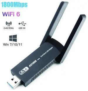 USB 3.0 WiFi 6 Adapter for PC, 1800Mbps Dual Band 5Dbi Antennas 5.8G/2.4G Computer Network Adapters, USB Wireless Adapter WiFi 6 Card for for Desktop PC Laptop Desktop Support Windows11/10 (Black)