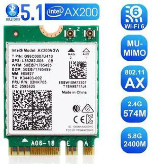 WiFi 6 M.2 Module AX 3000Mbps Network Adapter with Bluetooth 5.1 Wireless Wi-Fi 6 Card 2.4G/5Ghz 802.11ax MU-MIMO for Laptop PC with Windows 64 bit - Intel Model AX200NGW