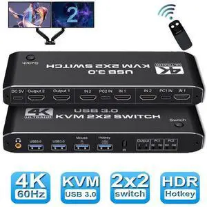 Dual Monitor HDMI USB 3.0 KVM Switch, 2x2 USB3.0 HDMI KVM Switch, 2 in 2 Out 4K @60Hz HDMI KVM Switcher 2x2 Mixed Display 2 Monitors 2 Computer for PC laptop eokCXOY