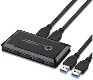 USB Switch Selector, KVM Switcher for 2 PC Sharing 4 USB3.0 Devices, One-Button Swapping for Keyboard, Mouse, Scanner, Printer, Computer eokCXOY
