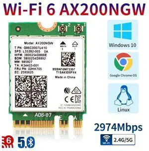 WiFi 6 AX200 WiFi Adapter for Windows 10 64bit Chrome OS and Linux Laptop or Desktop PCs-802.11AX 2.4GHz 574Mbps or 5GHz 2.4Gbps(160MHz) with Bluetooth 5.0-Intel WiFi 6 AX200 NGW eokCXOY