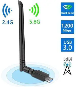 USB WiFi Adapter 1200Mbps, USB 3.0 Wireless Network Adapter, 802.11ac WiFi Dongle with Dual Band 2.4GHz 5.8GHz, 5dBi Antenna, Supports Windows 10 8 7 Vista XP, Mac10.6-10.13, Linux eokCXOY