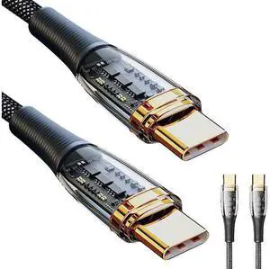 PD 100W USB C to USB C Cable, 5A 20V Fast Charging USB C Cable Transparent Shell Nylon Braided Charger Cord Type C Cable for Samsung S21 S20 iPad Pro Google Pixel LG (3.3FT, 1-PACK) eokCXOY