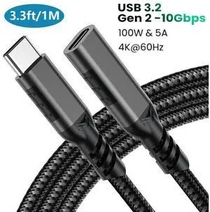 USB C Extension Cable 3.3ft/1M,Nylon Braided USB Type C Extender Cord Male to Female, USB C 3.2 Gen2 100W Fast Charging 4K @60Hz 10Gbps Data Transfer Compatibility for M-a-c-Book Laptop Mobile Phone