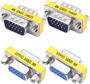 DB15 VGA Gender Changer Solderless Connector Male to Female Adapter D-SUB HD 15 Pin Serial Cable Coupler for PC Monitors Projectors-4pcs DB15 VGA Gender Changer Solderless Connector Male to Female Adapter D-SUB HD 15 Pin Serial Cable Coupler for PC Monitors Projectors-4pcs