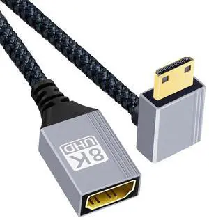 Type-C Mini HDMI 2.1 8K Down Angled 90 Degree to HDMI Female Short Extension Cable HDTV for DV Camera Laptop Portable Monitor 17cm Type-C Mini HDMI 2.1 8K Down Angled 90 Degree to HDMI Female Short Extension Cable HDTV for DV Camera Laptop Portable Monitor 17cm