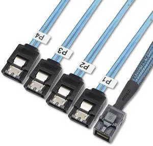 Internal HD Mini SAS Cable SFF-8643 to 4 SATA Digital Black Cord (1 Cable, 1 M / 3.2 Feet) Internal HD Mini SAS Cable SFF-8643 to 4 SATA Digital Black Cord (1 Cable, 1 M / 3.2 Feet)