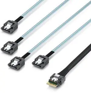 SlimSAS to SATA, SFF-8654 4i Host/RAID to 4xSATA Target HD, Suitable for Servers, Computers, Hard Drives, and Hosts, 0.5m(1.6ft) SlimSAS to SATA, SFF-8654 4i Host/RAID to 4xSATA Target HD, Suitable for Servers, Computers, Hard Drives, and Hosts, 0.5m(1.6ft)