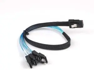 Mini SAS 36Pin (SFF-8087) Male to 4 SATA 7Pin Female Cable, Mini SAS Host/Controller to 4 SATA Target/Backplane, 0.5M Mini SAS 36Pin (SFF-8087) Male to 4 SATA 7Pin Female Cable, Mini SAS Host/Controller to 4 SATA Target/Backplane, 0.5M