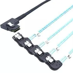 Left Angle Mini SAS HD SFF-8087 to 4 Ports SATA 7P Right Angle Server Cable 100CM Left Angle Mini SAS HD SFF-8087 to 4 Ports SATA 7P Right Angle Server Cable 100CM