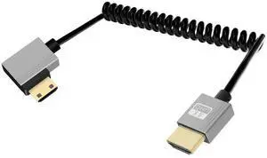 4K Left Angle Mini HDMI to HDMI Cable 2.2FT, 90 Degree Short HDMI to Mini HDMI Cable, Coiled Hdmi 2.0 Cable 4K@120Hz 18Gbps for Camera/Camcorder/HDTV/Tablet 4K Left Angle Mini HDMI to HDMI Cable 2.2FT, 90 Degree Short HDMI to Mini HDMI Cable, Coiled Hdmi 2.0 Cable 4K@120Hz 18Gbps for Camera/Camcorder/HDTV/Tablet