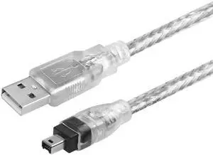 Firewire to USB Adapter Cable 4Pin IEEE 1394-a to USB 2.0 Converter Cord Firewire 400 Wire Lead for Connecting 4Pin 1394 Devices to USB Host Devices (Transparent Shell) 3ft Firewire to USB Adapter Cable 4Pin IEEE 1394-a to USB 2.0 Converter Cord Firewire 400 Wire Lead for Connecting 4Pin 1394 Devices to USB Host Devices (Transparent Shell) 3ft
