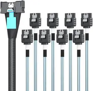 MCIO to SATA Cable, MCIO 8X SFF-TA-1016 to 8xSATA, Mini Cool Edge IO Host/RAID to SATA Target HD, 0.5m(1.6ft) MCIO to SATA Cable, MCIO 8X SFF-TA-1016 to 8xSATA, Mini Cool Edge IO Host/RAID to SATA Target HD, 0.5m(1.6ft)