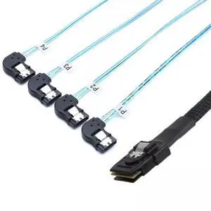 Mini SAS HD SFF-8087 to 4 Ports SATA Left Angle Connection Cable 100CM Mini SAS HD SFF-8087 to 4 Ports SATA Left Angle Connection Cable 100CM