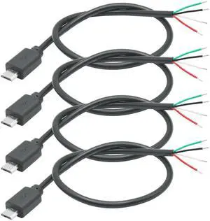 4Pcs Short Micro USB Male 4 Pin Bare Wire 11inch,24AWG USB 5V/2A 4 Pin Pigtail Open End Power and Data Cable,for USB Equipment Installed or Replacement Repair DIY Cable 4Pcs Short Micro USB Male 4 Pin Bare Wire 11inch,24AWG USB 5V/2A 4 Pin Pigtail Open End Power and Data Cable,for USB Equipment Installed or Replacement Repair DIY Cable