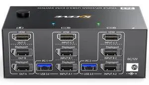 Triple Monitor KVM Switch 3 Monitors 2 Computers 8K@60Hz 4K@144Hz, HDMI+2 Displayport KVM Switch Triple Monitor for 2 Computers Share 3 Monitors and 4 USB3.0 Device,with Wired Remote,USB Cable Triple Monitor KVM Switch 3 Monitors 2 Computers 8K@60Hz 4K@144Hz, HDMI+2 Displayport KVM Switch Triple Monitor for 2 Computers Share 3 Monitors and 4 USB3.0 Device,with Wired Remote,USB Cable