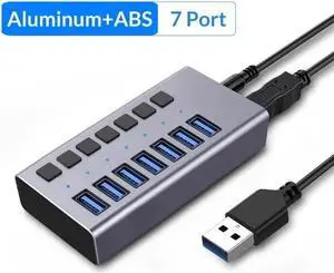 WISDUM 7-Port USB 3.0 Hub with 7 Data Ports & Charging Port, Individual On/Off Switches and 12V/3A Adapter WISDUM 7-Port USB 3.0 Hub with 7 Data Ports & Charging Port, Individual On/Off Switches and 12V/3A Adapter