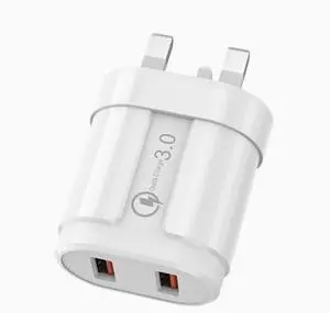 Dual Port USB Charger 5V/2A 2-Port QC 3.0 Fast Charging Block for Phone/Tablet, Foldable , Travel Wall Charger UK Plug White Dual Port USB Charger 5V/2A 2-Port QC 3.0 Fast Charging Block for Phone/Tablet, Foldable , Travel Wall Charger UK Plug White