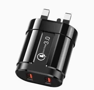 Dual Port USB Charger 5V/2A 2-Port QC 3.0 Fast Charging Block for Phone/Tablet, Foldable , Travel Wall Charger UK Plug Black Dual Port USB Charger 5V/2A 2-Port QC 3.0 Fast Charging Block for Phone/Tablet, Foldable , Travel Wall Charger UK Plug Black