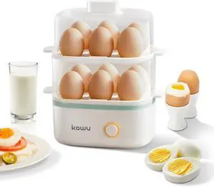 Kawu  Double Egg Boiler, Breakfast Maker, Can Boil 12 Eggs, Off-White