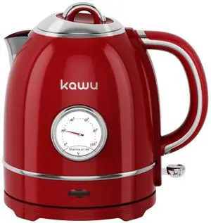 Kawu Electric Kettle 1.3L Retro Electric Tea Kettle with 304 Stainless Steel Electric Kettle with Thermometer, LED Indicator, Auto Shutoff and Boil-Dry Function