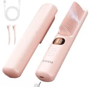 Kawu Hair straightener, women's hair straightener, ring-shaped hair straightener, fast heating, anti-scalding hair straightener, negative ions, 5 temperature settings, 30-second fast heating, pink