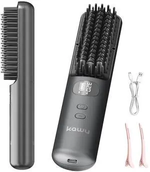 KawuHair straightening comb, hair straightening comb, 5-speed temperature control, negative ion, wireless, fast heating, gray
