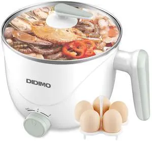 DIDImo electric hot pot, 1.5L ramen pot, electric hot pot, multi-function pot, for cooking porridge, soup and oatmeal, with overheat protection and dry burning protection, dormitory essential, white