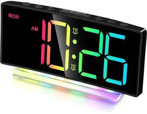 Eyesoul Extra Loud Alarm Clock for Heavy Sleepers Adults,Teens,Kids,Rainbow Clock for Bedrooms,Small Bedside Digital Clock with Large Display,7 Color Night Light,12/24h(Black+Dynamic)