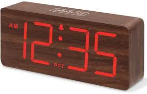 Eyesoul Wooden Digital Alarm Clock for Bedroom - Desk Clocks with Large Numbers for Living Room, Office, Dimmer, Loud Alarm for Heavy Sleepers with Volume Control, DST, Wood Decor (Adapter Powered)