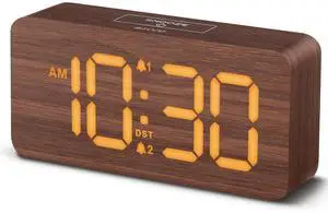 Eyesoul Wooden Digital Alarm Clocks for Bedrooms: Dimmable Dual Alarm Clock with Large Numbers for Bedside Desk - Loud Alarm for Heavy Sleepers with Volume Control - Wood Decor & Gifts