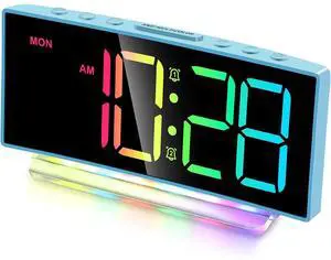 Eyesoul Loud Alarm Clock for Heavy Sleepers Adults,Kids,Teens,Digital Desk Clock with USB Port,Large Numbers,7 Color Night Light,Modern Electronic Plug in Simple Clock for Bedroom(Blue+Dynamic)