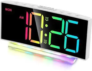 Eyesoul Loud Alarm Clocks for Heavy Sleepers,Adults,Kids,Teens,Large Digital Display,7 Color Night Light,Adjustable Volume,Battery Backup,Small Bedside Clocks for Bedrooms (White+Dynamic)